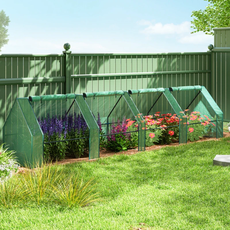 Outsunny Portable Mini Greenhouse, Outdoor Garden with Large Zipper Doors and Water/UV PE Cover, 12' x 3' x 3', Green