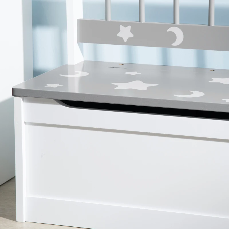 Qaba Toddler Toy Box Storage Bench with Large 27 Liter Interior, Kids Storage Bench Seat with Storage for Toddler Playroom Furniture, Kids Bedroom Furniture, Toy Organizer and Storage Bin, Gray