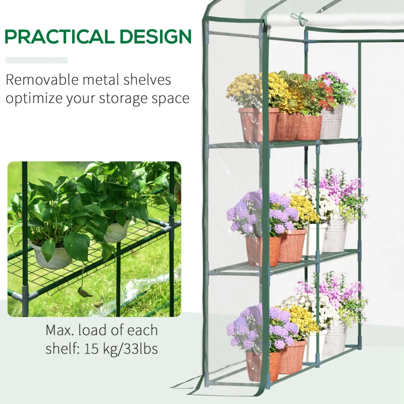 Outsunny 56" x 56" x 77" Walk-in Greenhouse, Portable Garden Flower Seed Warm House with 8 Shelves, Outdoor Plant Growth Hot House, PVC Cover, Transparent