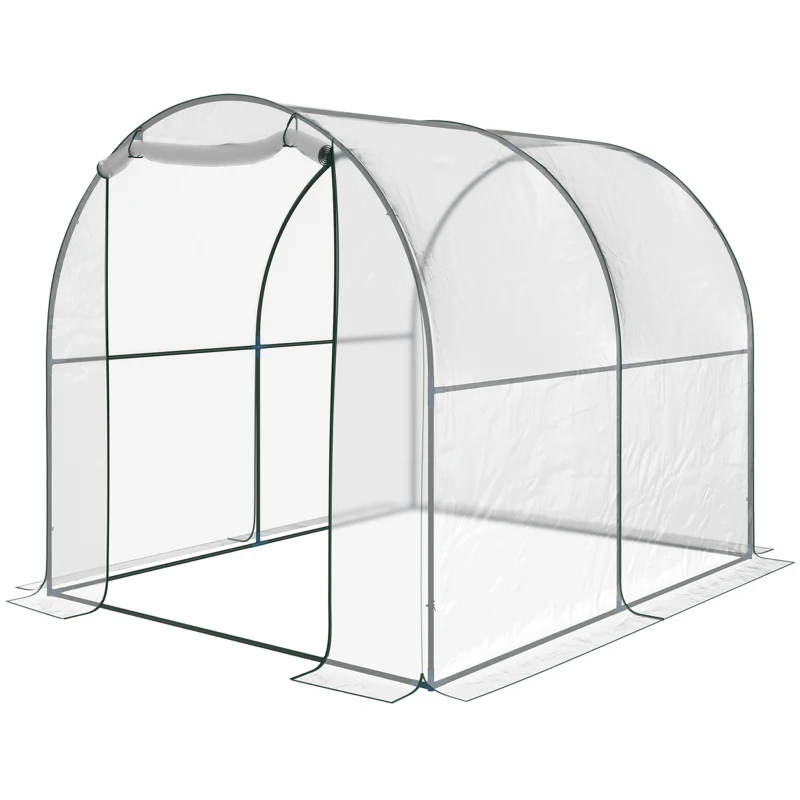 Outsunny Dome Tunnel Greenhouse Plant Shed with Roll Up Door, 6.6' x 8.2' x 6.6', Transparent