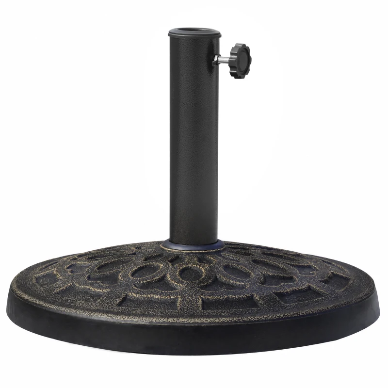 Outsunny 26 lbs Resin Round Umbrella Base Stand Market Parasol Base for Φ1.5", Φ1.89" Pole, for Backyard, Garden, Bronze