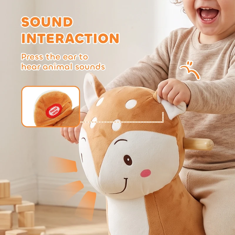 Qaba Deer Rocking Horse for Toddlers 1-3 Years, Baby Rocking Horse with Seat Belt, Sounds, Wooden Rocker, Brown