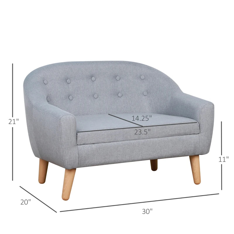Qaba 2-Seat Kids Sofa, Toddler Sofa Couch, Linen-Like Fabric & Wood Frame Sofa Chair for Ages 3-7, 11" High Seat, Gray