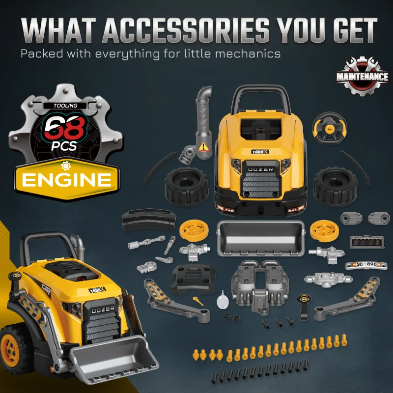 Qaba Truck Engine Toy, Kids Mechanic Repair Set with Spray, Lights, Sounds, Educational Excavator Gifts for 3-6 Years