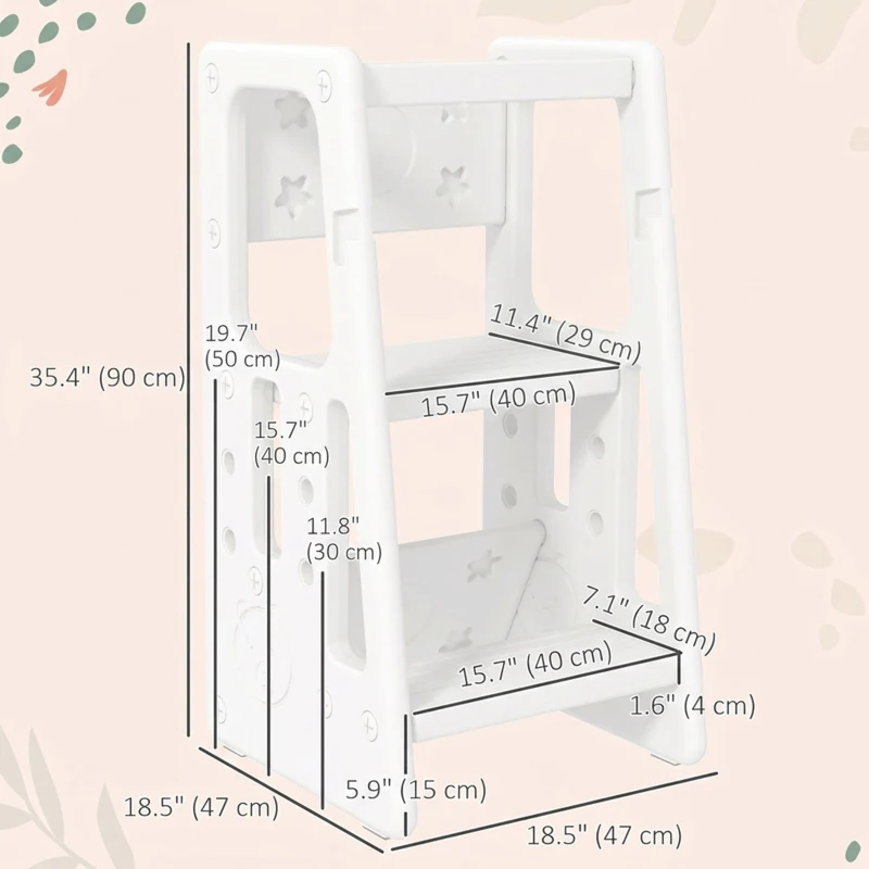 Qaba Toddler Kitchen Helper 2 Step Stool with Adjustable Height Platform and Safety Rail, White
