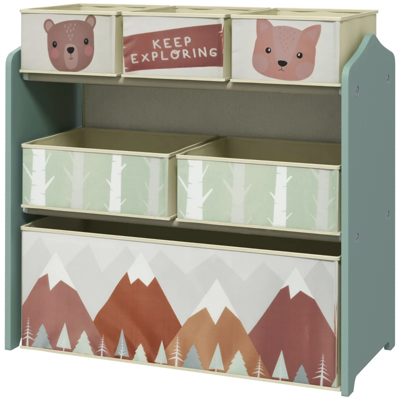 Qaba Toy Organizer with 6 Storage Bins, 25" x 12" x 26", Green