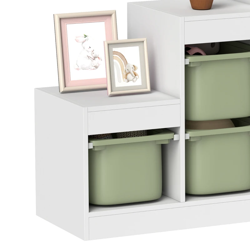 Qaba 3 Layers Toy Storage Organizer Kids Bookshelf Children Toy Storage w/ 6 Plastic Bins, Green