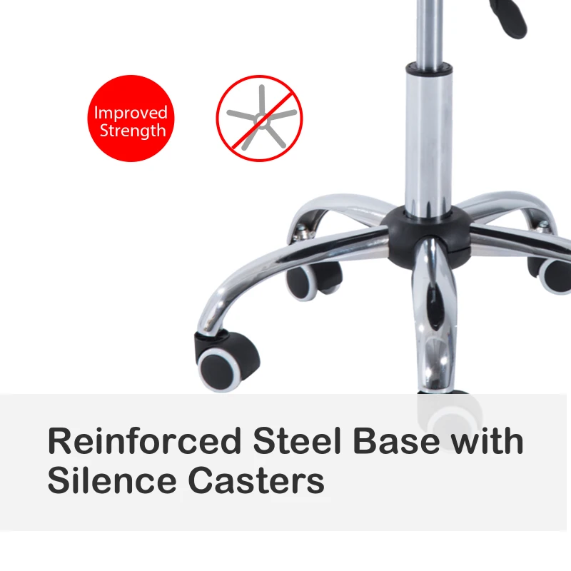 HOMCOM Crescent Rolling Salon Stool with Adjustable Height, Breathable Open Back, Foam Cushion Seat, and 5 Caster Wheels, Black