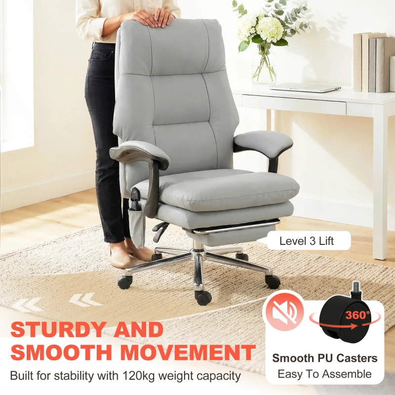 HOMCOM Massage Office Chair with 6-Point Vibration, Pet-Friendly Faux Leather Ergonomic Executive Desk Chair, Light Gray