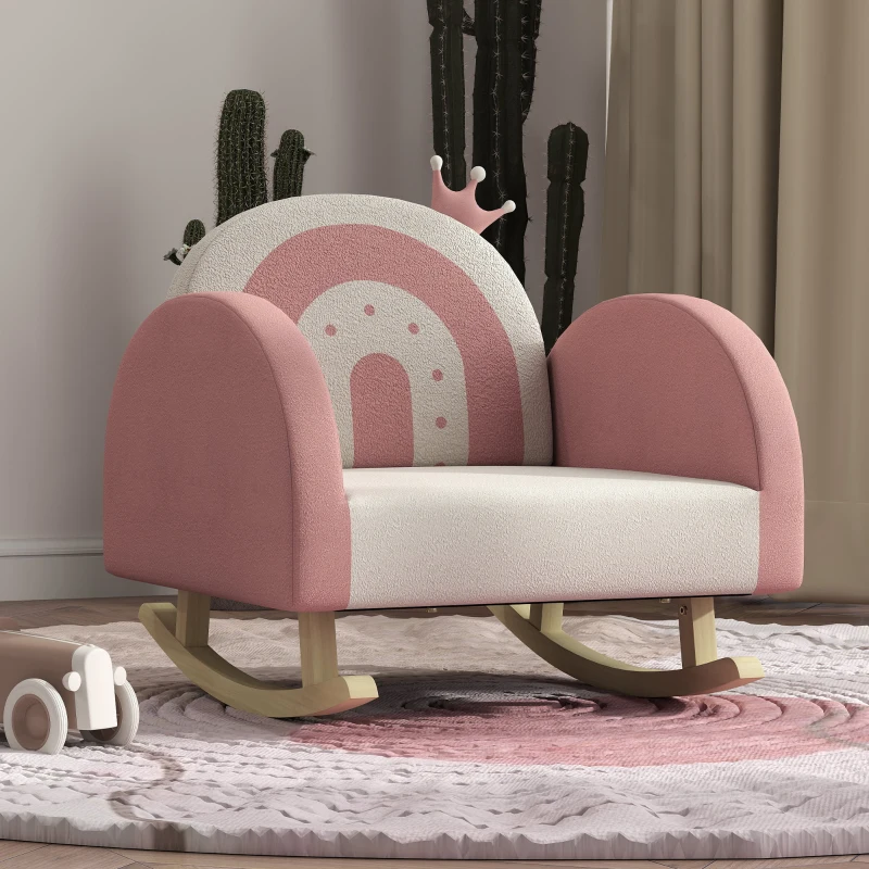 Qaba Kids Rocking Chair, Princess Crown Toddler Chair, Children's Armchair Rocker for Bedroom, Playroom, Pink
