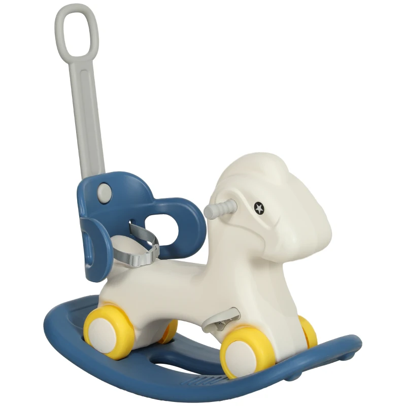 Qaba 4 in 1 Kids Rocking Horse w/ Detachable Balance Board & Push Handel, Blue