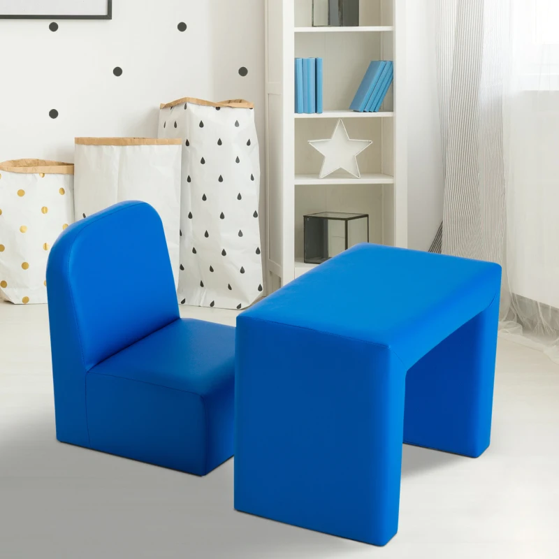 Qaba 2-in-1 Convertible Table and Chair Set for Boys Girls for Boys Girls, Blue