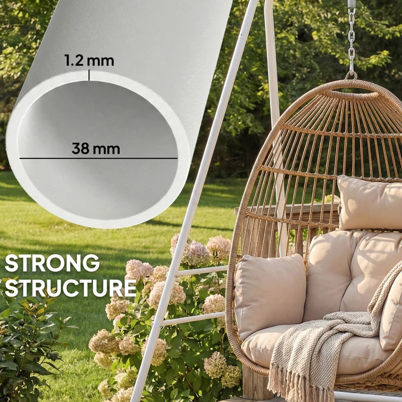 Outsunny Hammock Chair Stand  Indoor and Outdoor Use with Anti-Slip Foot Pads, 2 Carabiners, White