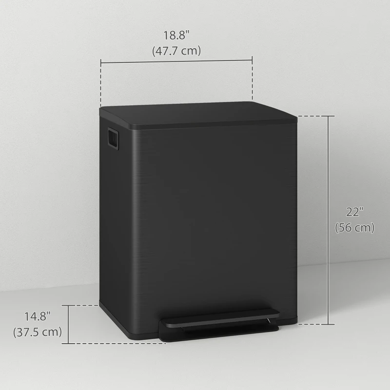 HOMCOM 2 x 6.6 Gallon Dual Trash Can with Removable Inner Buckets and Handles for Kitchen, Office, Bathroom, Black