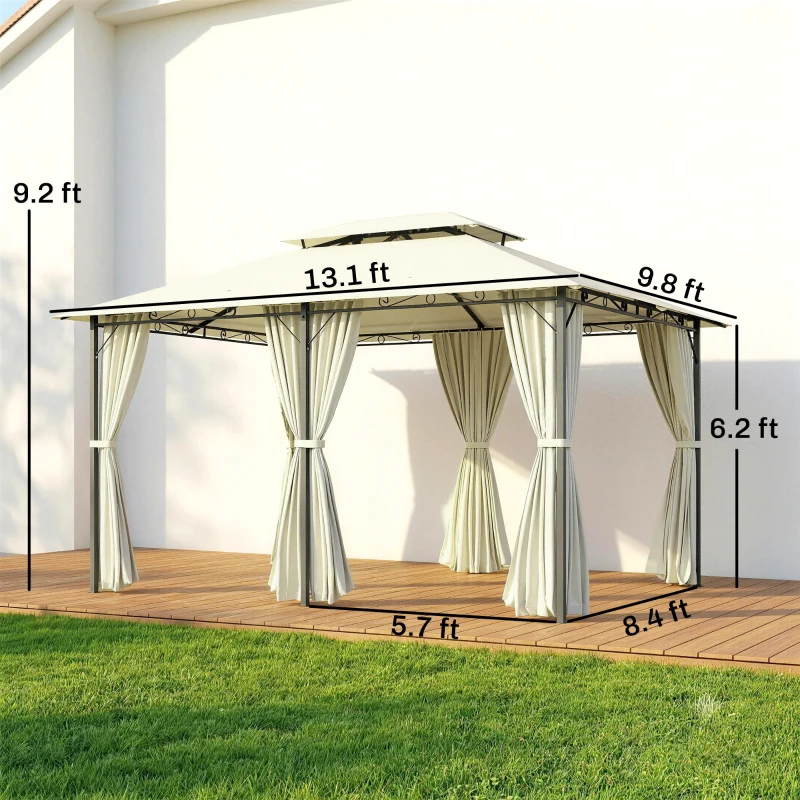 Outsunny 10' x 13' Patio Gazebo, Outdoor Gazebo Canopy Shelter with Curtains, Vented Roof, Steel Frame for Garden, Lawn, Backyard and Deck, Cream White