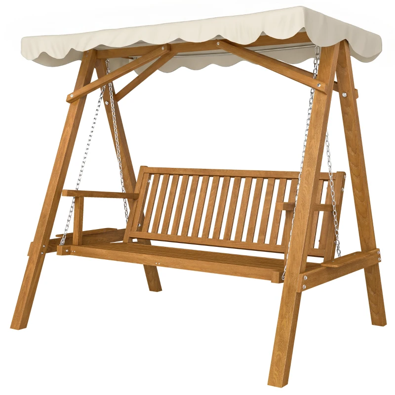 Outsunny 80" Patio Swing Chair with Canopy Outdoor Wooden Swing Bench Hammock for Garden, Poolside, Backyard
