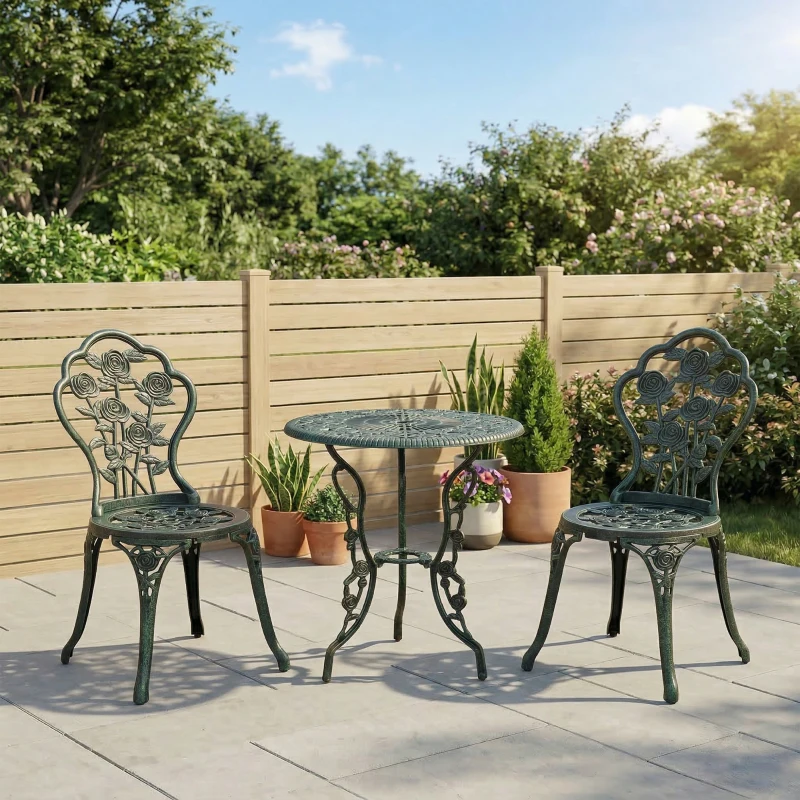 Outsunny 3 Pieces Patio Bistro Table and Chairs Antique Green