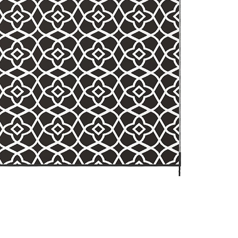 Outsunny Reversible Outdoor Rug, Waterproof Plastic Straw RV Rug with Carry Bag, 9' x 18', Black and White Clover