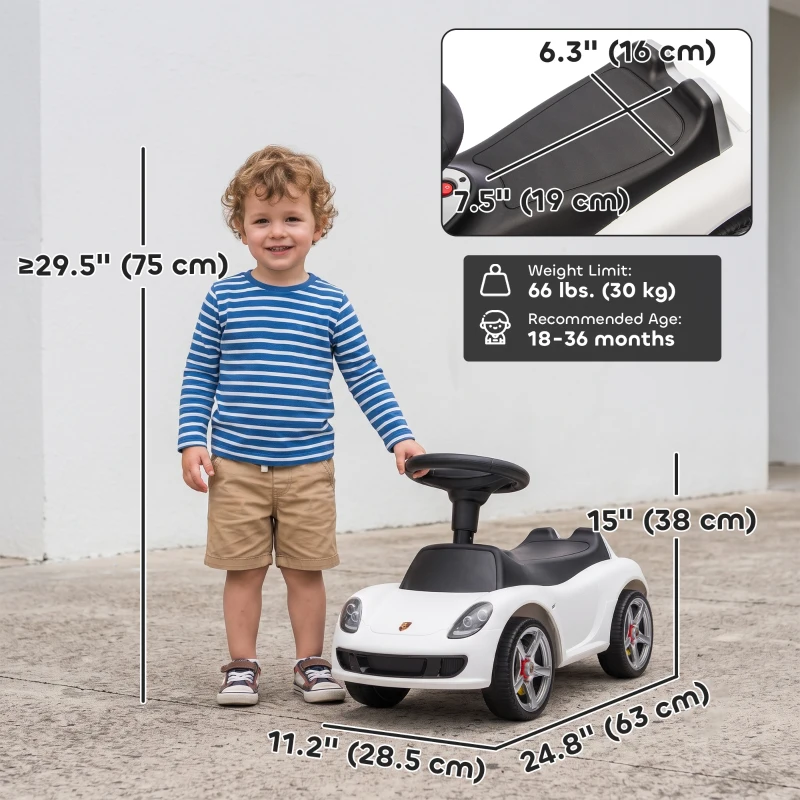 Qaba Toddler Push Car with Horn, Lights, Start-Up Sound, Ride on Car with Steering Wheel, Foot Rest, for 18-36 Months, White