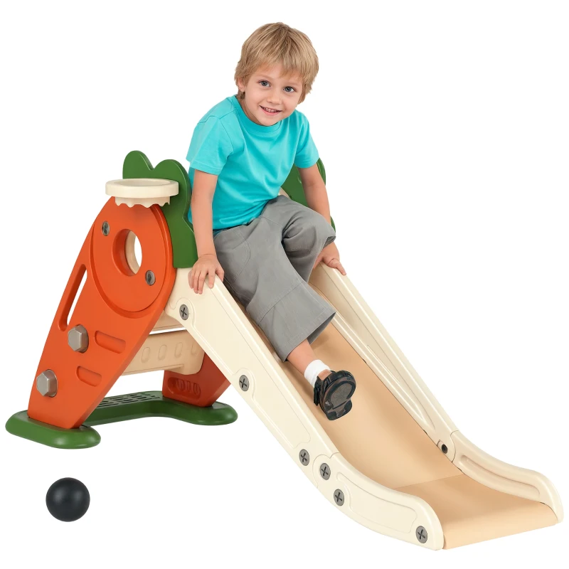 Qaba 3 in 1 Foldable Toddler Slide with Basketball Hoop, Climber, for 1-3 Years Old, Orange