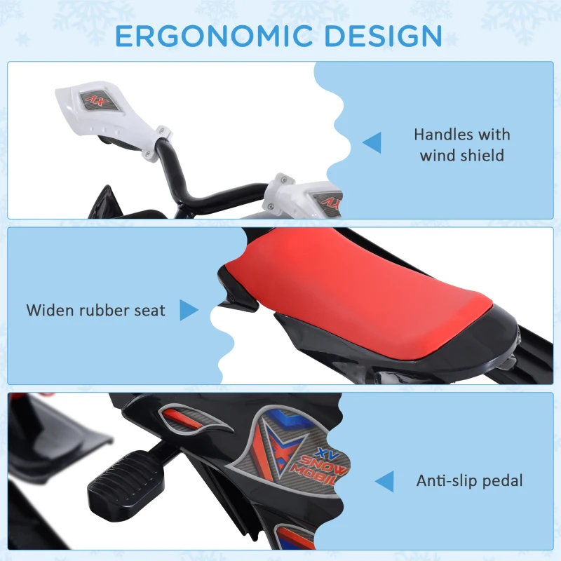 Soozier GT Snow Racer Sleds for Kids with Padded Rubber Seat Traction Rope, Snow Motor with Wind Shield Handle and Anti-Slip Pedal, Winter Gift for Boys Girls Red