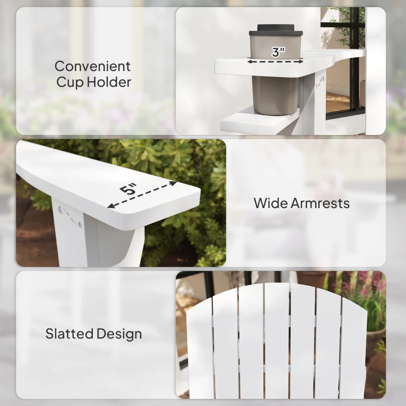 Outsunny Oversized Adirondack Chair, Outdoor Fire Pit and Porch Seating, Classic Log Lounge w/ Built-in Cupholder, White
