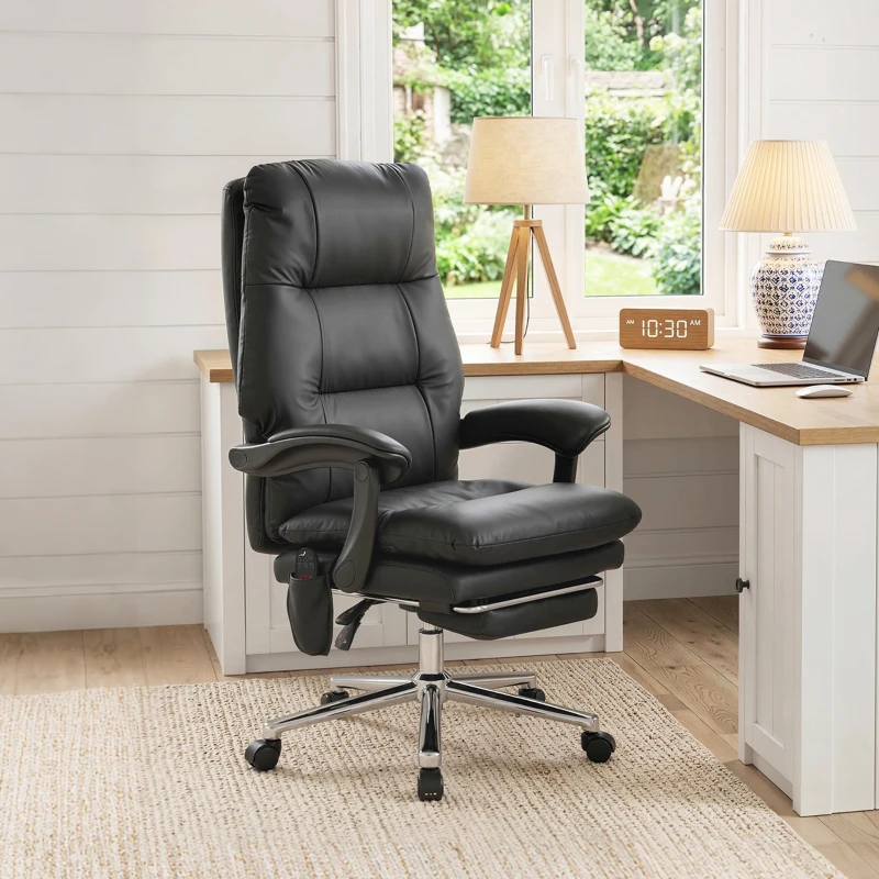 HOMCOM Massage Office Chair with 6-Point Vibration, Pet-Friendly Faux Leather Ergonomic Executive Desk Chair, Black