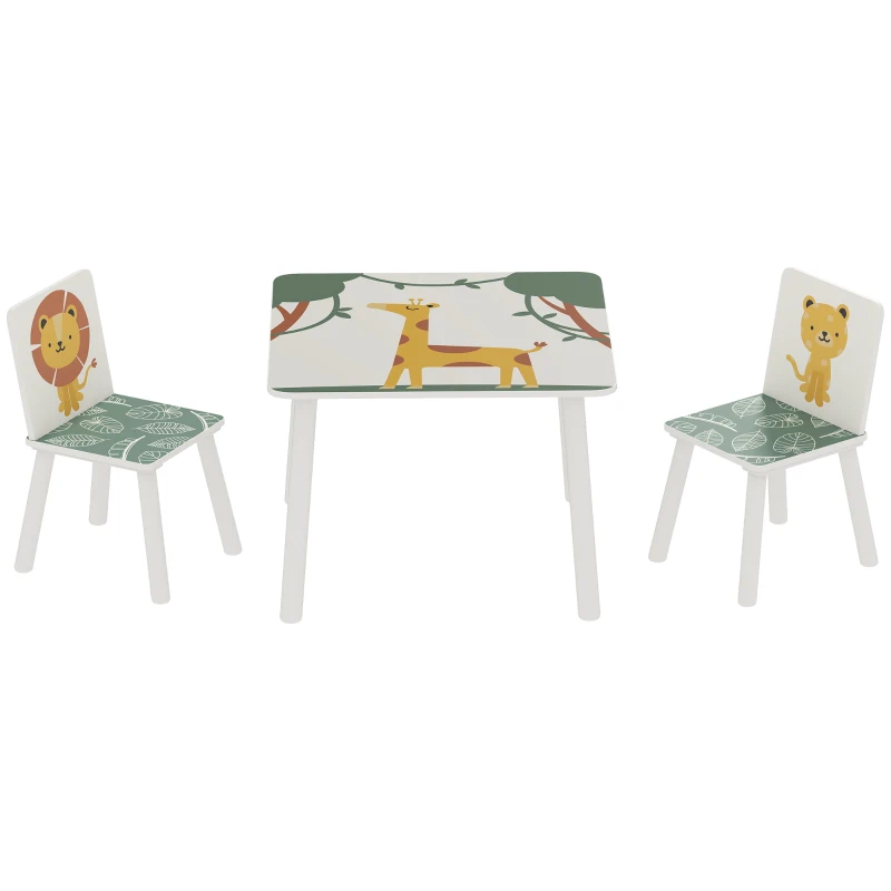 Qaba 3-Piece Kids Table and Chair Set with Animal Pattern for Boys and Girls Aged 3-8, Bedroom, Nursery, Playroom, Green