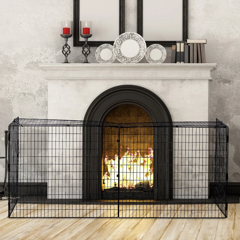 HOMCOM Fireplace Screen, Extendable Fire Spark Guard Cover with Metal Mesh for Living Room Home Decor, Black