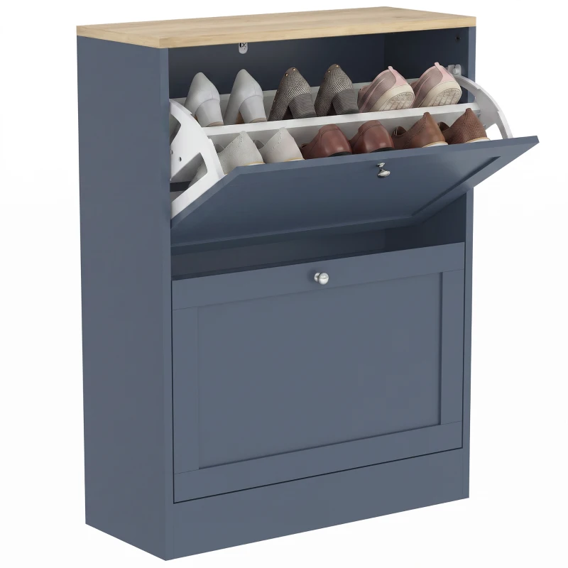 HOMCOM Slim Shoe Storage Cabinet, Modern Shoe Cabinet with 2 Flip Drawers and Adjustable Shelves for 8-12 Pairs, Blue