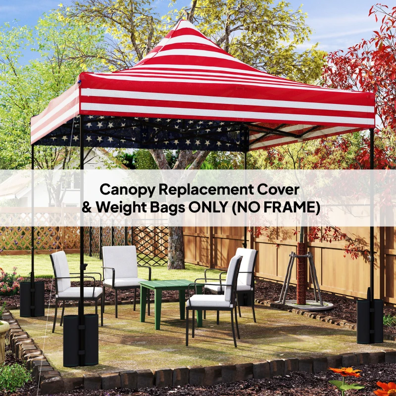 Outsunny 10' x 10' Replacement Canopy Top for Pop Up Canopy Tent with 4 Sand Bags, UPF50+ Protection, American Flag