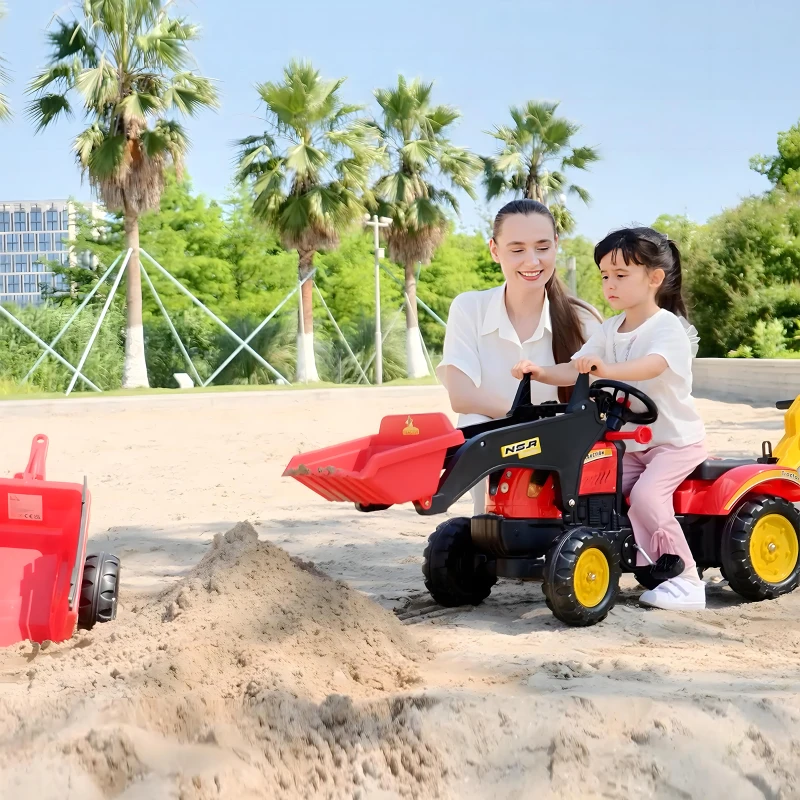 Aosom Ride on Toy Dump Truck for Kids, Pedal Construction Car with Detachable Trailer for 3 Years Old, Red