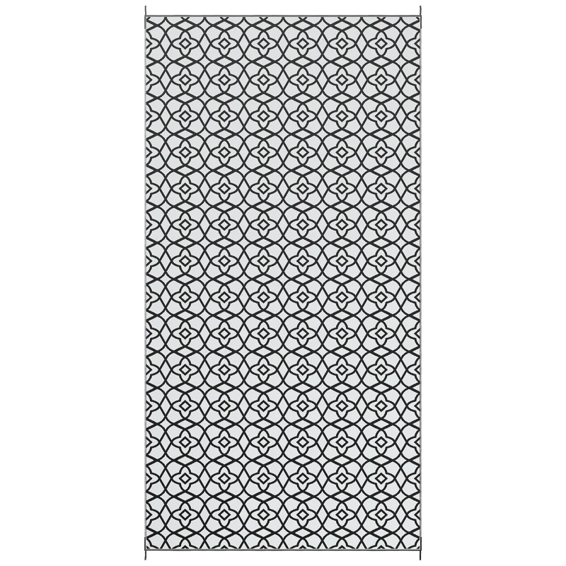 Outsunny Reversible Outdoor Rug, Waterproof Plastic Straw RV Rug with Carry Bag, 9' x 18', Black and White Clover