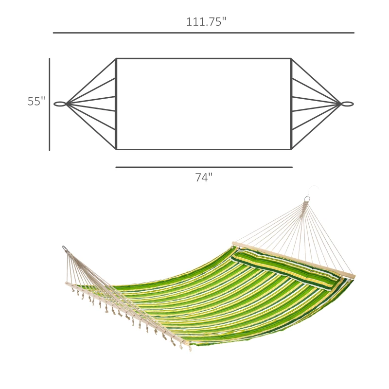 Outsunny 75" Patio Outdoor Hammock, Striped Camping Hammock Lounge Bed Garden w/ Pillow, Green