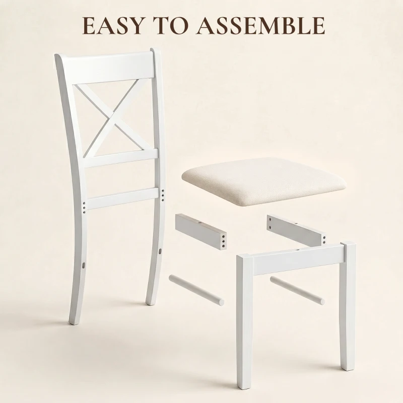 HOMCOM Dining Chairs Set of 2, Upholstered Kitchen Chairs with Rubberwood Frame, Padded Seat and X-Back, White