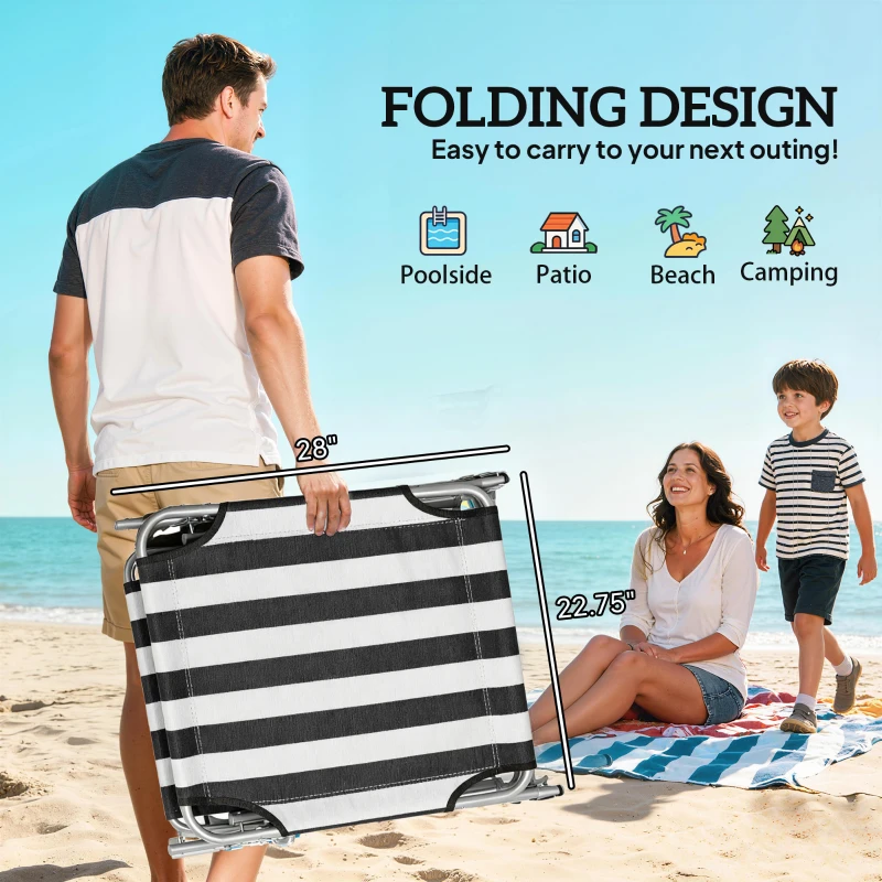 Outsunny Outdoor Pool Chaise Lounge Chair, Folding Tanning Chair with Sun Shade, Black and White