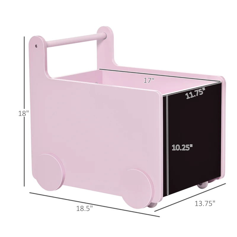 Qaba's Kids' Storage Cabinet, Organizer for Books, Crafts, Rollable Toy Chest Safely Transport Bookshelf with Included Wheels, Clean Play Room, Pink
