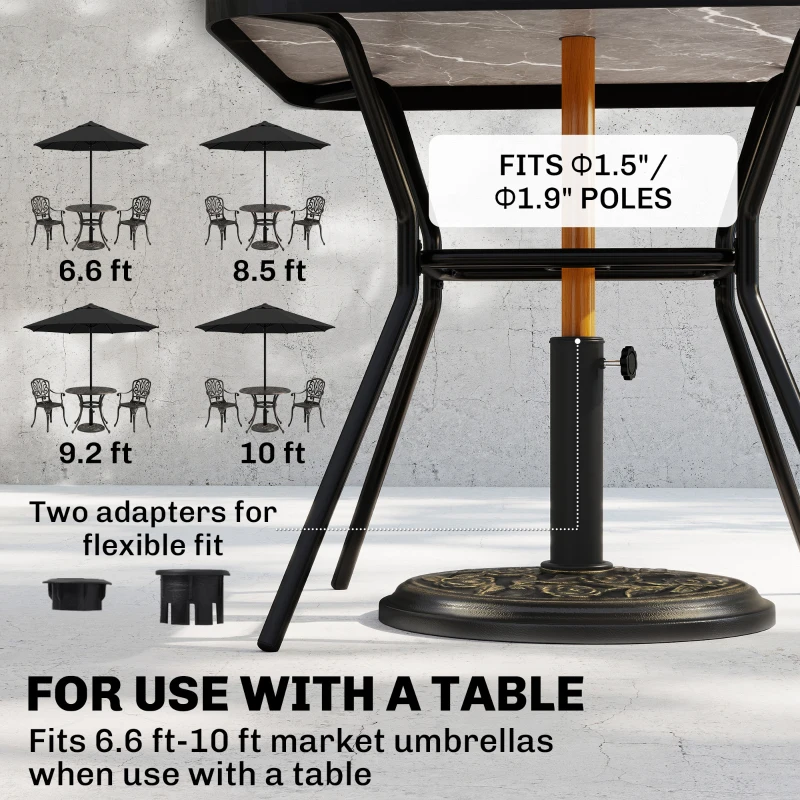 Outsunny 18" 20 lbs Round Resin Umbrella Base Stand Market Parasol Holder with Decorative Rose Floral Pattern & Easy Setup, for Φ1.5", Φ1.89" Pole, for Lawn, Deck, Backyard, Garden, Bronze
