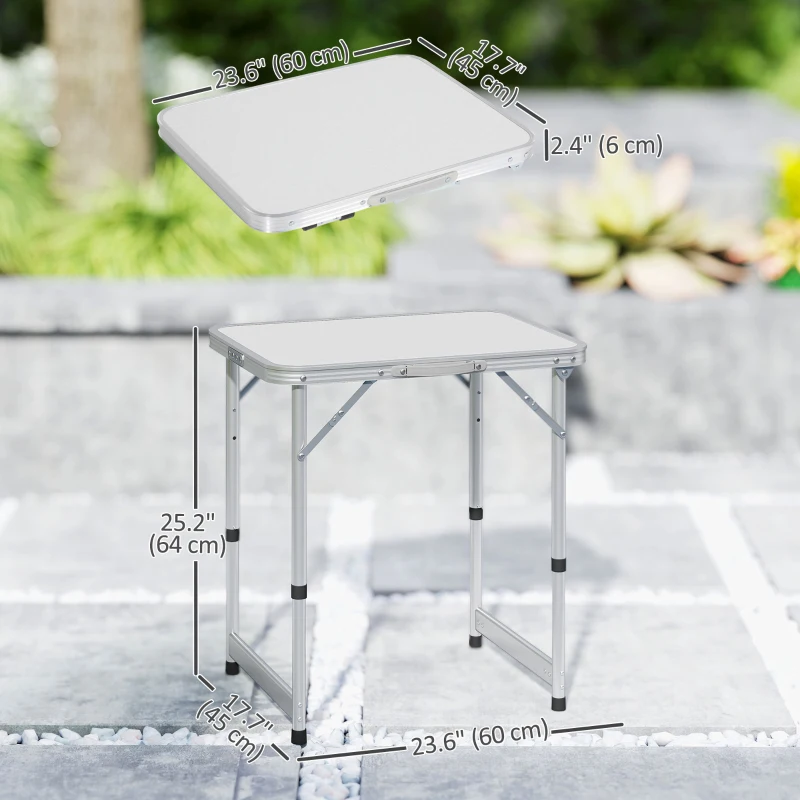 Outsunny Folding Adjustable Patio Picnic Table Portable Camping Dining Lunch Table Aluminum Frame Silver
