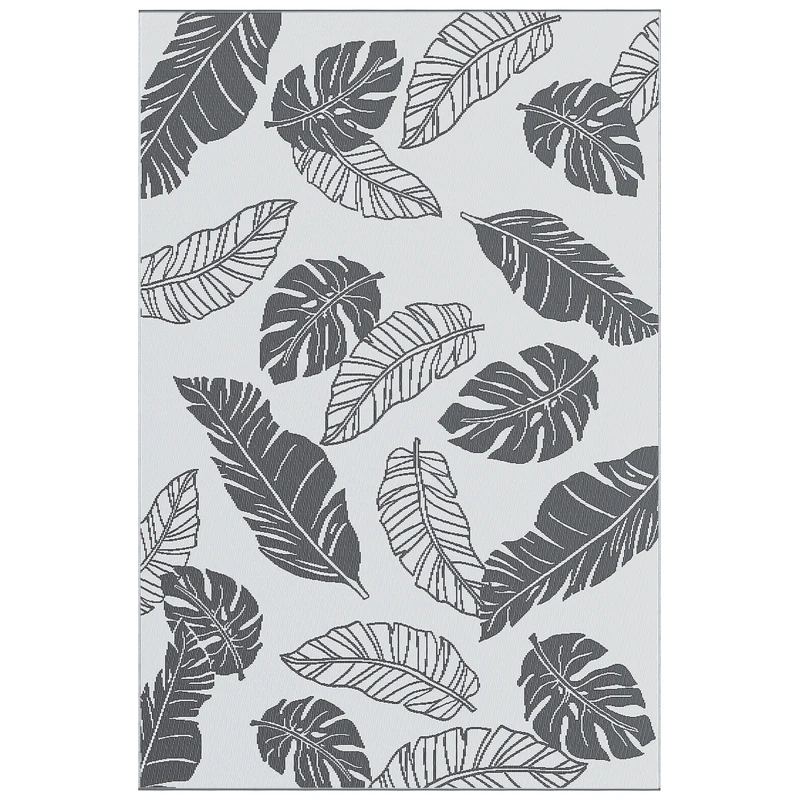 Outsunny Reversible Outdoor RV Rug, Patio Floor Mat, 6' x 9' Plastic Rug for Backyard, Deck, Beach, Camping, Grey and White