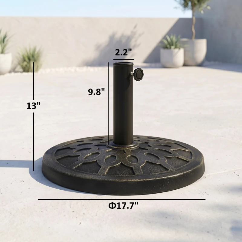 Outsunny 18" 26 lbs Round Resin Umbrella Base Stand Market Parasol Holder with Beautiful Decorative Pattern & Easy Setup, for Φ1.5", Φ1.89" Pole, for Lawn, Deck, Backyard, Garden, Bronze