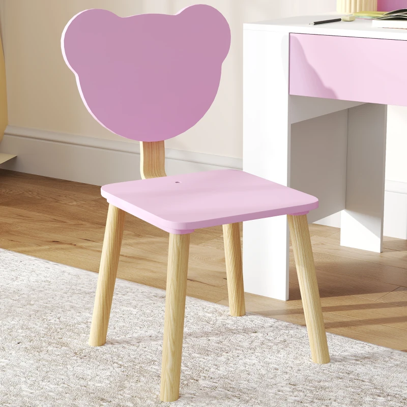 Qaba Kids Desk and Chair Set with Drawer for Drawing, Reading, Bear Theme Children Furniture for Bedroom, Daycare, Pink