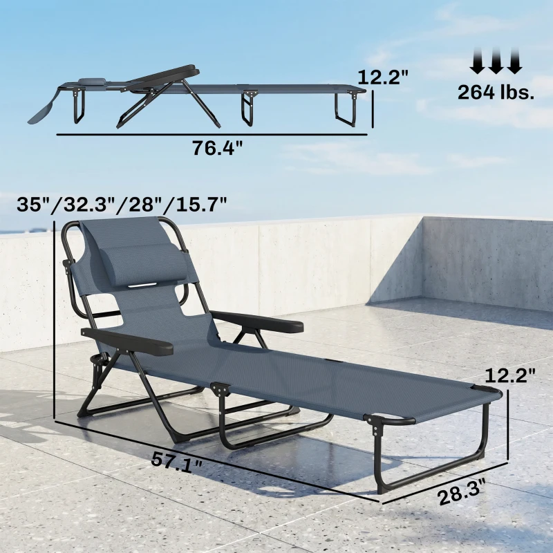 Outsunny Folding Lounge Chair w/ Reclining Back, Gray