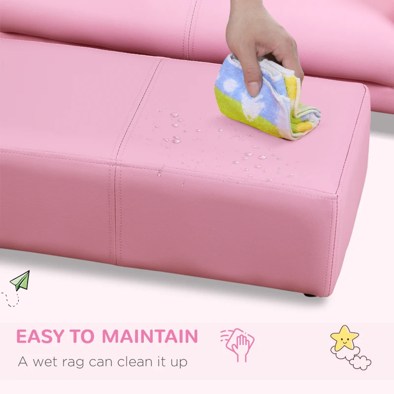 Qaba Kids Sofa Set with Footstool for Toddlers and Babies, Pink