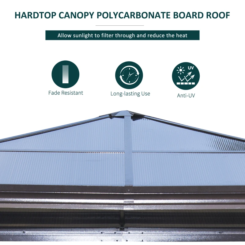 Outsunny 10' x 10' Hardtop Gazebo Canopy with Polycarbonate Roof, Aluminum Frame, Permanent Pavilion Outdoor Gazebo with Netting, for Patio, Garden, Backyard, Deck, Lawn, Black, Beige