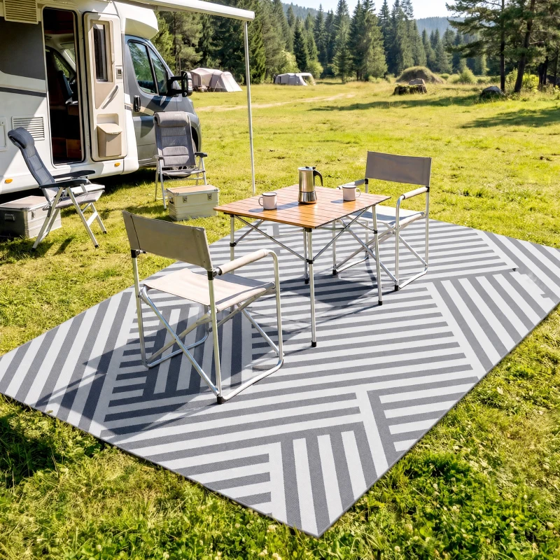 Outsunny Reversible Outdoor RV Rug, Patio Floor Mat, 6'x9' Plastic Straw Rug for Backyard, Deck, Beach, Camping, Grey and Cream