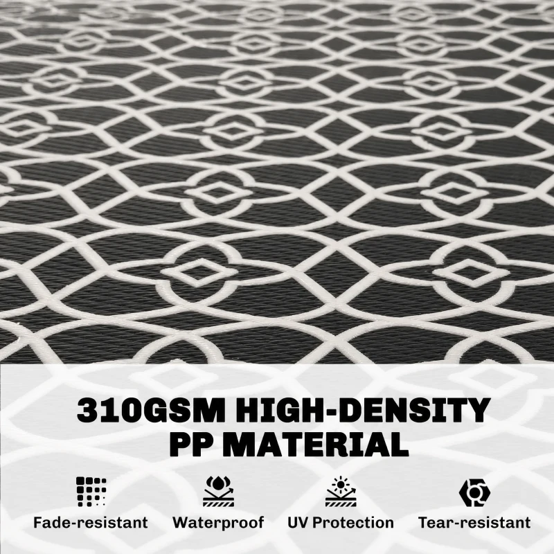 Outsunny Reversible Outdoor Rug, Waterproof Plastic Straw RV Rug with Carry Bag, 9' x 18', Black and White Clover