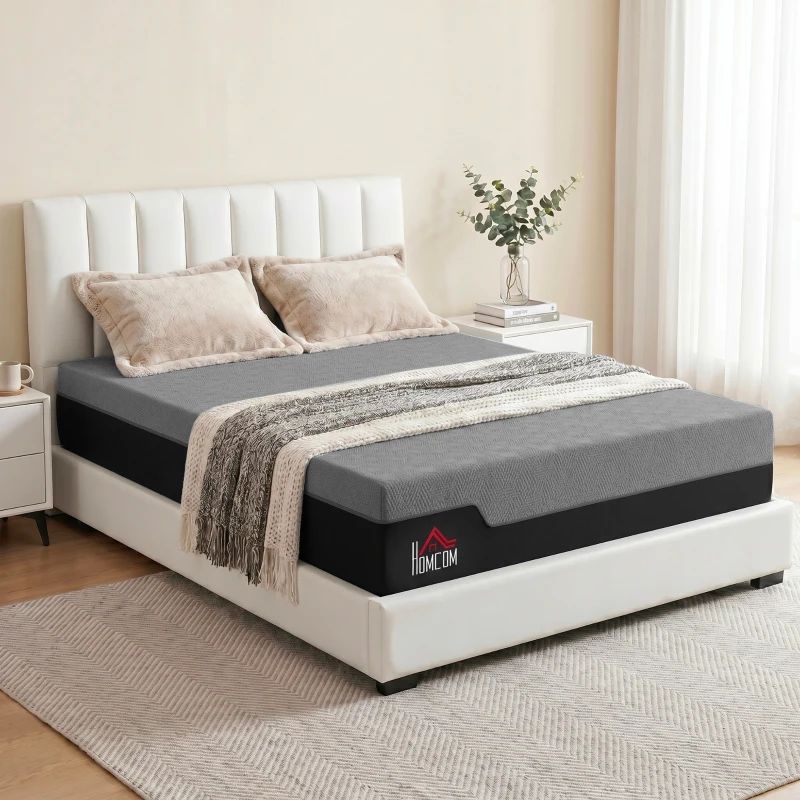 HOMCOM Queen Mattress, 14 Inch Memory Foam Mattress for Pressure Relief, Graphene Gel Cooling Copper Bed in a Box, Made in USA