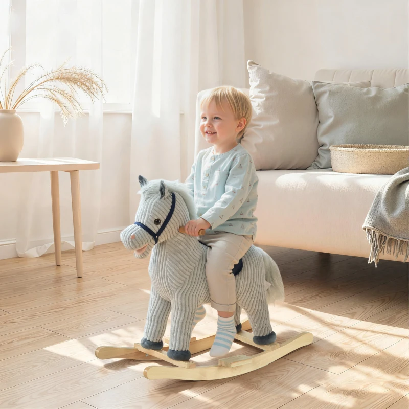 Qaba Kids Rocking Horse Plush Ride on Horse Toddle Rocker for 36-72 Months