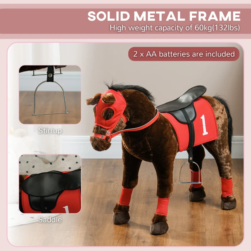 Qaba Kids Ride On Horse w/ Neighing Sound, Saddle, Stirrups, for 3-8 Years